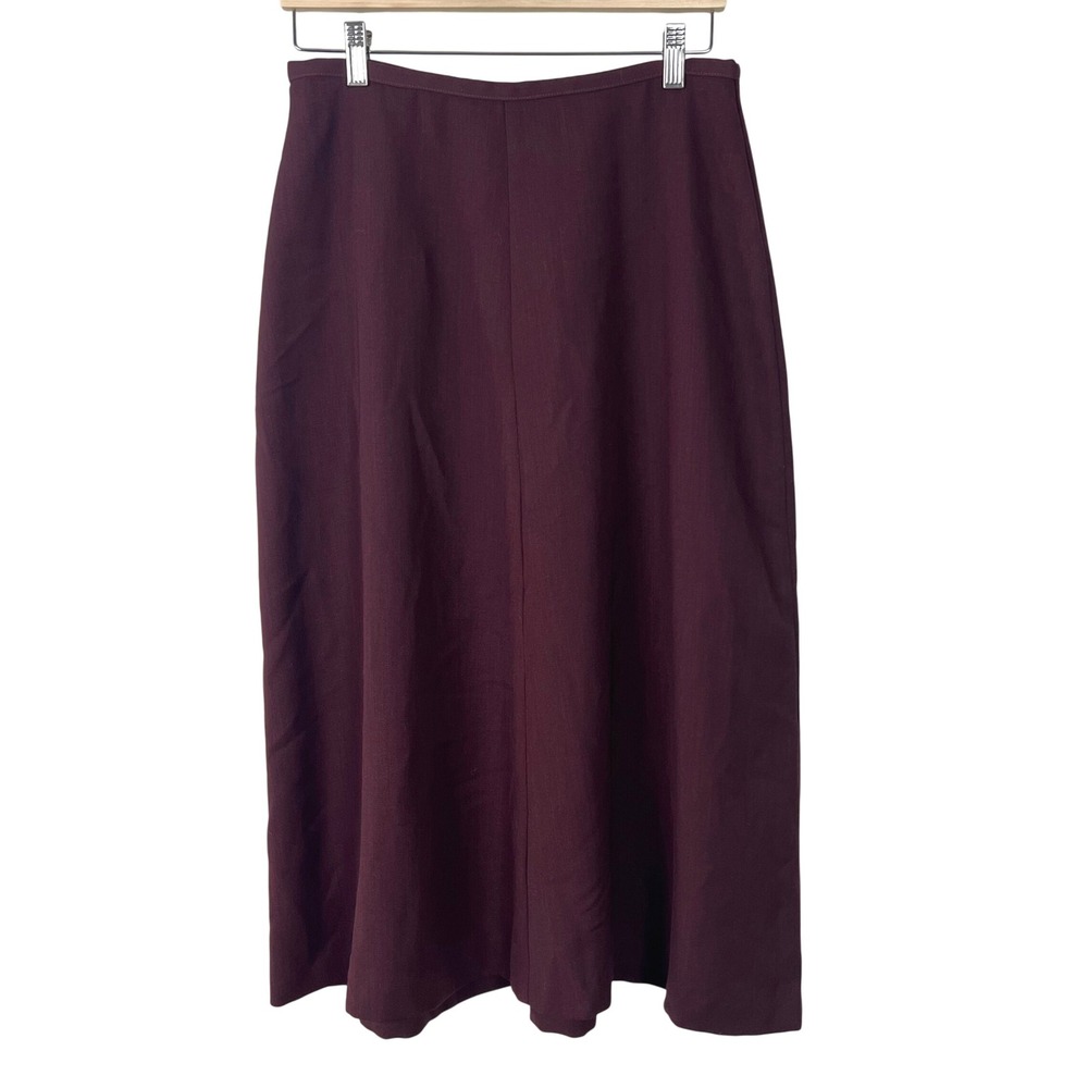 Laura Ashley Vintage Burgundy Pure New Wool Midi Skirt Made in UK Womens‎ US 10